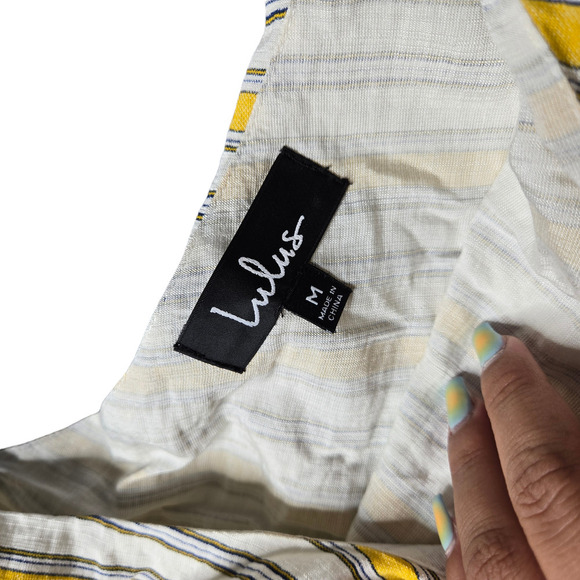 Lulus High Tide Yellow Striped One Shoulder Midi Dress - Picture 4 of 7